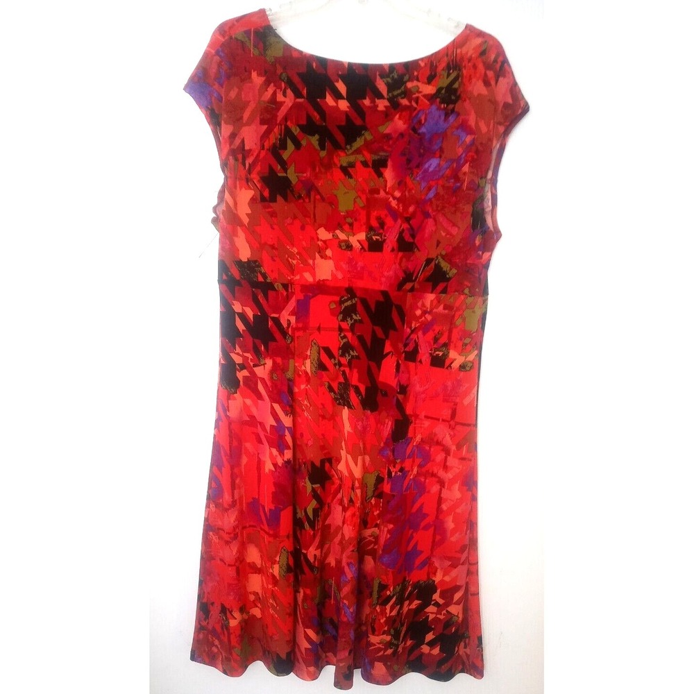 Kim Rogers Dress Women's Sz 14 Abstract  Print Midi  Pull On Twist Chest Stretch - Picture 4 of 6